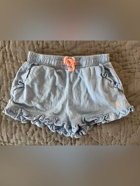 Ralph Lauren Light Blue Girls Ruffle Hem Shorts Coral Drawstring Pony 18m Logo